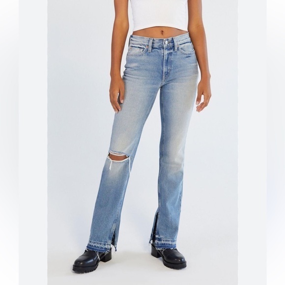 BDG Midrise Bootcut Leg Slit Blue Distressed Cotton Jean Size 27 - Picture 1 of 10